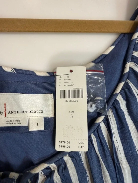 Anthropologie Navy and White Striped Button-Front Maxi Dress - Picture 9 of 10